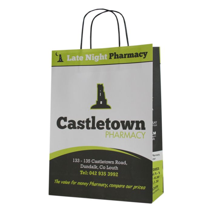 green and black paper carrier bag