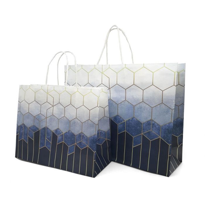 geometric blue gold paper bags ireland