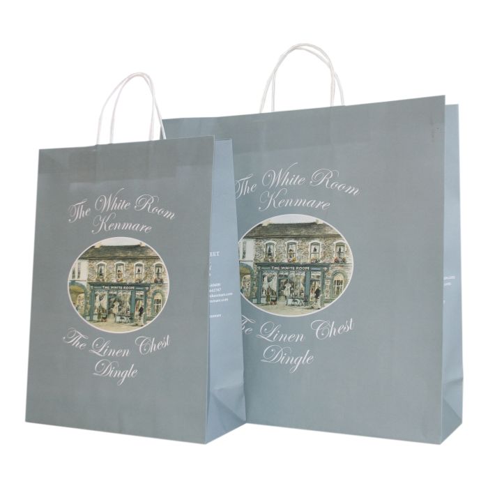 grey branded bag