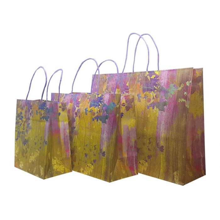 brown and purple paper bag