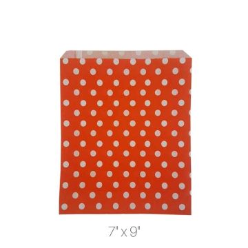 Flat Counter Paper Bags - Orange/ Red Polka Dots - 7" x 9"