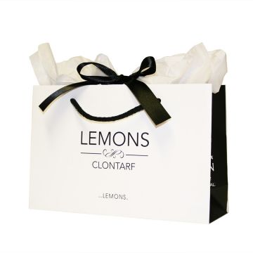 Cream & Black Carrier Bag With Satin Ribbon