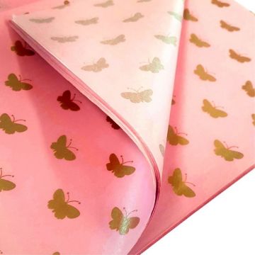 Tissue Paper Pink Gold Butterfly Acid Free (100)